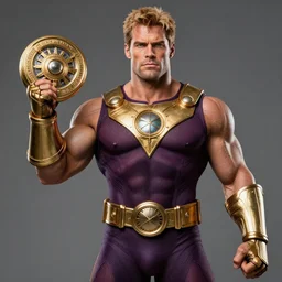 realistic he - man, holding the power of grayskull, award winning photo, hd, high detailed