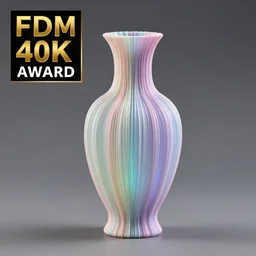 FDM 3D printed vase, professional product photography, extremely beautiful, design award winner, pastel, dramatic lighting, chromatic filament, award winning, popular, 8k, 4k