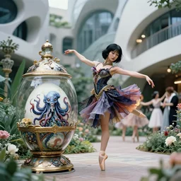 fuji gfx, 8 k, j. j abrams flare ; esoteric ultra realistic cthulhu in faberge ( 1 9 9 0 ) film still garden dance scene in frontiers in porcelain photography fashion magazine june seinen manga portrait edition, hyperrealistic real - life xenomorph hideo kojima porcelain occult egg in victorian glass jar, pointe pose, eye contact, tilt shift wide shot zaha hadid background