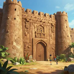 wood wall fortress arabian marketplace fabric greeble block jungle dirt ground global illumination ray tracing hdr official fanart behance hd artstation by jesper ejsing, by rhads, makoto shinkai and lois van baarle, ilya kuvshinov, rossdraws