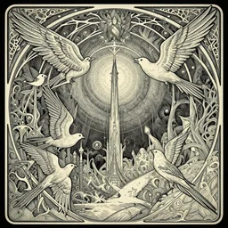 excited birds life fantasycore landscape, precise and intricate linework, art nouveau cosmic 4 k detailed matte illustration featured on cgsociety, cgsociety, pastiche by maurice esteve, pastiche by peter wells