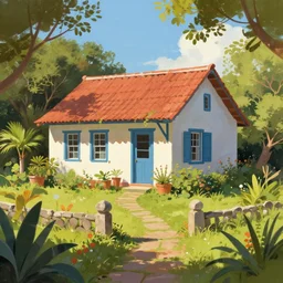 a digital painting by alena aenami, a typical house in a creole garden from reunion island, trending on artstation