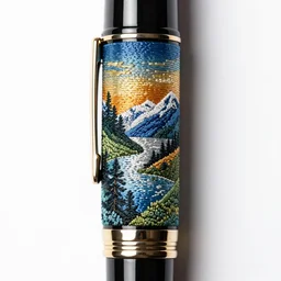 embroidered fountain pen, high detail macro photography, isolated on a pure white background, centered, entire object in frame, sharp focus, soft studio lighting