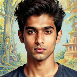 studio portrait of neutral good colorful indian guy as absurdly beautiful, elegant, realistic young gravure idol, ultrafine hyperrealistic detailed face illustration by kim jung gi, intricate linework, sharp focus, bright colors, matte, octopath traveler, final fantasy, unreal engine highly rendered, global illumination, radiant light, intricate environment