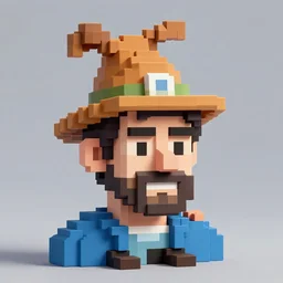 voxel art, #voxel, #art , A spanish man with a funny hat