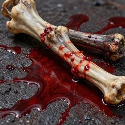 hyper realistic close up blood and bones on tar, art by greg rutkowski, intricate, ultra detailed, photorealistic, vibrante colors, trending on artstation, octane render, 4 k, 8 k