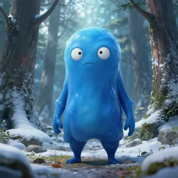 a blue slime rimuru tempest in the artic forest. realistic, very detailed, rendering, coherent, perfect composition