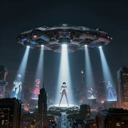 a scifi spacecraft hovering above a cybersteelpunk City, volumetric search lights, cinematic lighting, epic composition, rule of thirds, the fifth Element, tekkon kinkreet, akira, rendered by simon stålenhag, rendered by Beeple, Makoto Shinkai, syd meade, environment concept, digital art, starwars, raphael lacoste, eddie mendoza, alex ross, concept art, cinematic lighting, , unreal engine, 3 point perspective, WLOP, trending on artstation, low level, 4K UHD image, octane render,