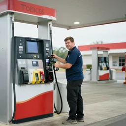 Tobias Forge works at a gasstation, 8k photography