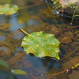 colourful murky nature with the leaf in water, in the style of craola, shallow depth of field, highly detailed, digital painting, trending artstation, concept art, illustration, cinematic lighting, vibrant colors, photorealism, epic, octane render