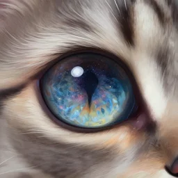 low angle shot of a cat eye with the galaxy in the iris by clive barker, intricate, elegant, highly detailed, centered, digital painting, artstation, concept art, smooth, sharp focus, illustration, artgerm, Tomasz Alen Kopera, Peter Mohrbacher donato giancola, Joseph Christian Leyendecker, WLOP, Boris Vallejo.