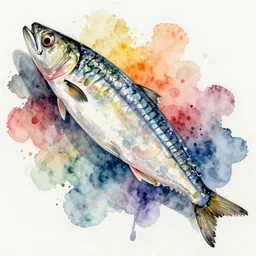 sardine, extremely detailed masterpiece, illustration, colorful vibrant watercolors, by michael sowa,