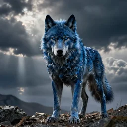 a blue werewolf with the venom symbiote, dramatic shot, movie still