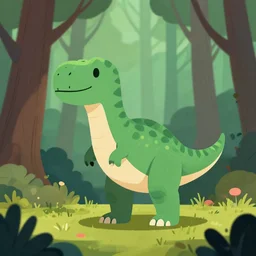 an illustration of a dinosaur q 7 7 z in the woods, trending on artstation, central composition, very cartoon, shape focus, high detailed, by anton fadeev 3 qf 0
