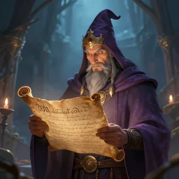 wizard reading a scroll of wisdom, digital art, 4 k, fantasy,