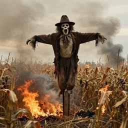 disturbing screaming scarecrow from the early 1 9 0 0's burning down the cornfields