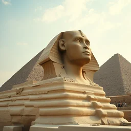 a predator head on the great sphinx, wide angle establishing shot,