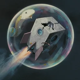 hyperrealist studio ghibli dull colors pov shot from close encounters of the third kind 1 9 7 7 of a warped cube rocketing through a snake bubble.