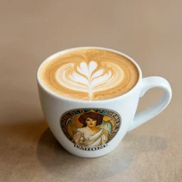 most attractive cup of flat white coffee ever alphonse mucha