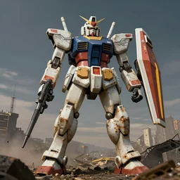 an very rusty junk of Gundam robot , photorealistic, post apocalyptic,