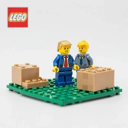 lego donald trump leaving mar - a - lago with cardboard boxes, lego, macro shot, wide shot,