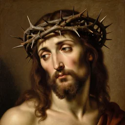 portrait of jesus christ wearing a crown of thorns, by nicola samori, painting, 8 k, high detail
