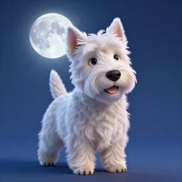 portrait of west hightland white terrier with full moon in background, full body. pixar disney 4 k 3 d render funny animation movie oscar winning trending on artstation and behance, ratatouille style