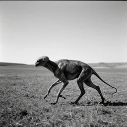 an extraterrestrial animal roaming a beautiful landscape, analog horror, black and white grainy film