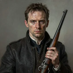 portrait painting of simon pegg with a winchester, ultra realistic, concept art, intricate details, eerie, highly detailed, photorealistic, octane render, 8 k, unreal engine. art by artgerm and greg rutkowski and alphonse mucha
