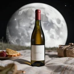 picnic with close up of wine bottle on the moon