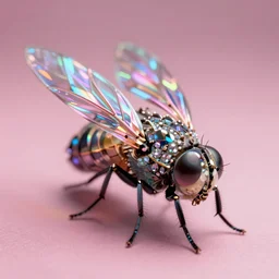 high quality macro photo holographic neoclassical fly! jeweled gorgeous! highly detailed digital art david ligare elson peter cinematic pink neon lighting high quality low angle hd 8k sharp shallow depth of field