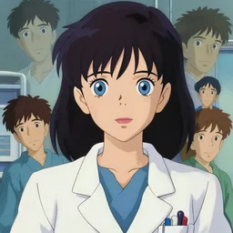 a full body portrait of a 1 9 9 0's doctor disney style girl, blue eyes, finely detailed features, closeup at the faces, perfect art, in the hospital, gapmoe yandere, trending on pixiv fanbox, painted by greg rutkowski makoto shinkai takashi takeuchi studio ghibli, akihiko yoshida,