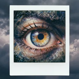 8 0 s colour photograph artistic polaroid of highly detailed eye of sauron in stormy clouds, soft lighting insanely detailed concept art by luis royo, giger, beksi, todd mcfarlane, lotr, soft lighting, particle fx renderer photorealistic