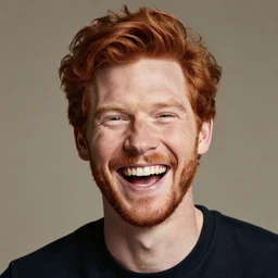 a portrait of a laughing redhead man, by ross tran