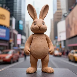 a realistic clay sculpture of a funny bunny made by michelangelo, standing in times square, 3 d render, hyper detailed, sharp focus, 8 k resolution