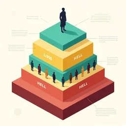 a diagram of the seven layers of hell, isometric infographic marginalia
