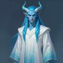 portrait of a blue genasi tempest priest by Greg Rutkowski, d&d character, gradient white to cyan, blue ocean, highly detailed portrait, digital painting, artstation, concept art, smooth, sharp foccus ilustration, Artstation HQ