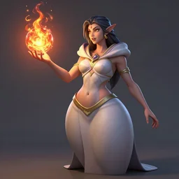 The sorceress, wearing a robe, casts a fire ball. League of legends. Standing, she has tiny abdomen & insanely inflated hips body & insanely detailed face (eyes, mouth, hair) & insanely coherent arms (elbows, hands, 5 fingers). Full body realistic, sharp focus, 8k high definition, insanely detailed, intricate, elegant, smooth, sharp focus, illustration, ArtStation, art by 100% Hearthstone