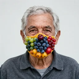 an elderly man wearing a mask made from berries, bold natural colors, national geographic photography, masterpiece, 8 k, raw, unedited, symmetrical balance