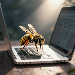 a wasp typing on a laptop