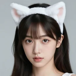 aesthetic photograph of alluring young Japanese woman wearing white cat ear headband, by Nick Knight and jia ruan, headshot, realistic, photorealistic, HD, 4k resolution