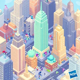 Isometric view of bustling Manehattan, screenshot from Hasbro\'s newest mobile game based on My Little Pony: Friendship is Magic