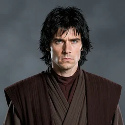 star wars portrait of a man by greg rutkowski, slavic features, messy black hair, he is about 3 0 years old, wearing jedi robes, arstation hq.