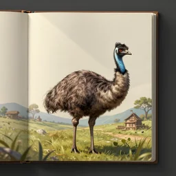 a single emu in a tavern, fantasy rpg book illustration