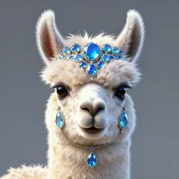party alpaca head, shining azure jewels, ornate, opalescent, highly detailed, octane render, cgi, 3 d, unreal engine 5, volumetric lighting, symmetrical, 8 k