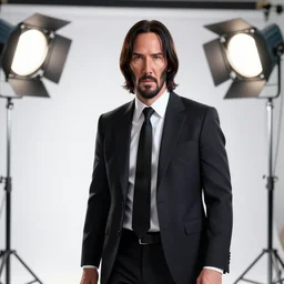 bright studio setting, studio lighting, crisp quality and light reflections, unreal engine 5 quality render, still photo of john wick, highly detailed, photorealistic portrait