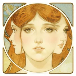 in the style of artgerm, arthur rackham, alphonse mucha, evan rachel wood, symmetrical eyes, symmetrical face, flowing white dress, hair blowing, intricate filagree, warm colors, cool offset colors