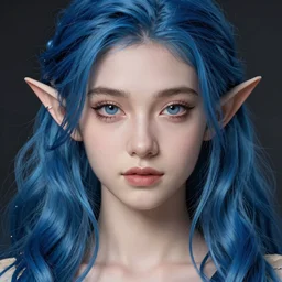 centered detailed portrait of a extremely beautiful young girl and elves hybrid, symmetrical, long wavy blue hair, sharp focus on the eyes, final fantasy, intricate, octane render, smooth face, illustration, hyperrealistic, by dmitry prozorov, wlop
