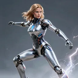 vfx marvel sci-fi woman super hero cyborg photo real full body action pose, volumetric lightning, highly detailed, cinematic lighting by Emmanuel Lubezki