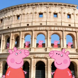colosseum with peppa pig under every arch